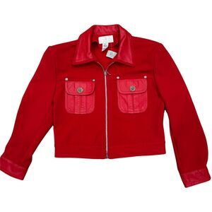 VTG Cache Red Jacket Leather Accents Womens S Rich Grandma Glam Maximalist NWT
